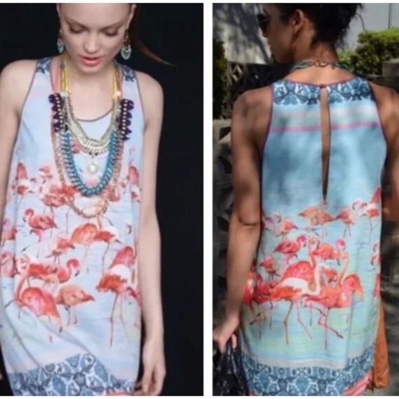 Anthropologie Dresses & Skirts - Anthropologie Dream Daily Sleeveless Floral Flamingo Mini Dress Blue Pink XS
